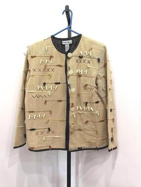 Indigo Moon Beige Embroidered Button-Up Jacket Small